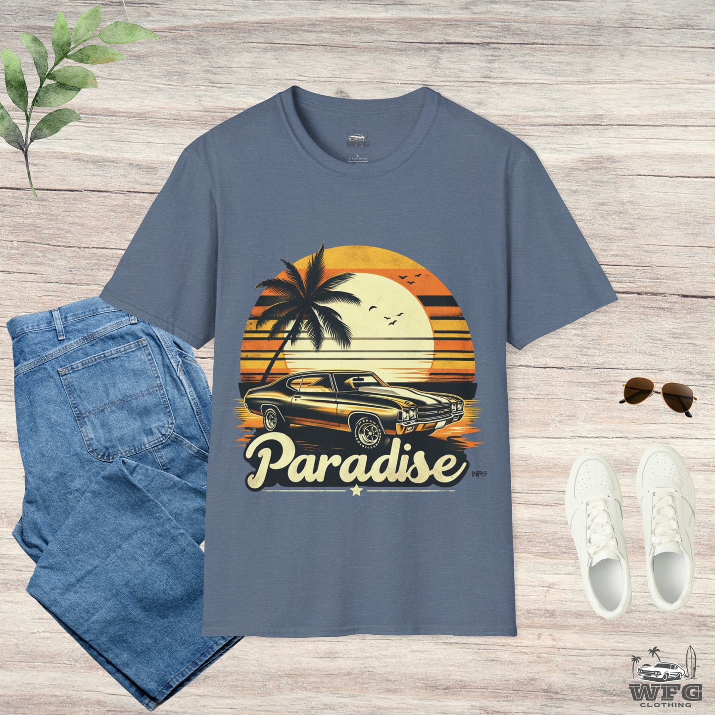 Chevelle Paradise Classic American Muscle Car T-Shirt Beach Island Travel Tee Retro Surfer Summer Spring Shirt