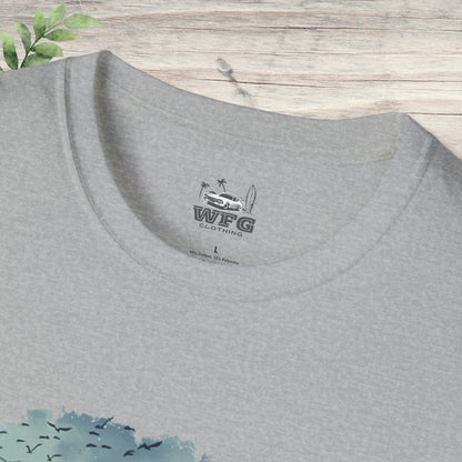 Remote Work Paradise T-Shirt - Wilderness Camper Van Sunset Tee - Digital Nomad Nature Office Shirt