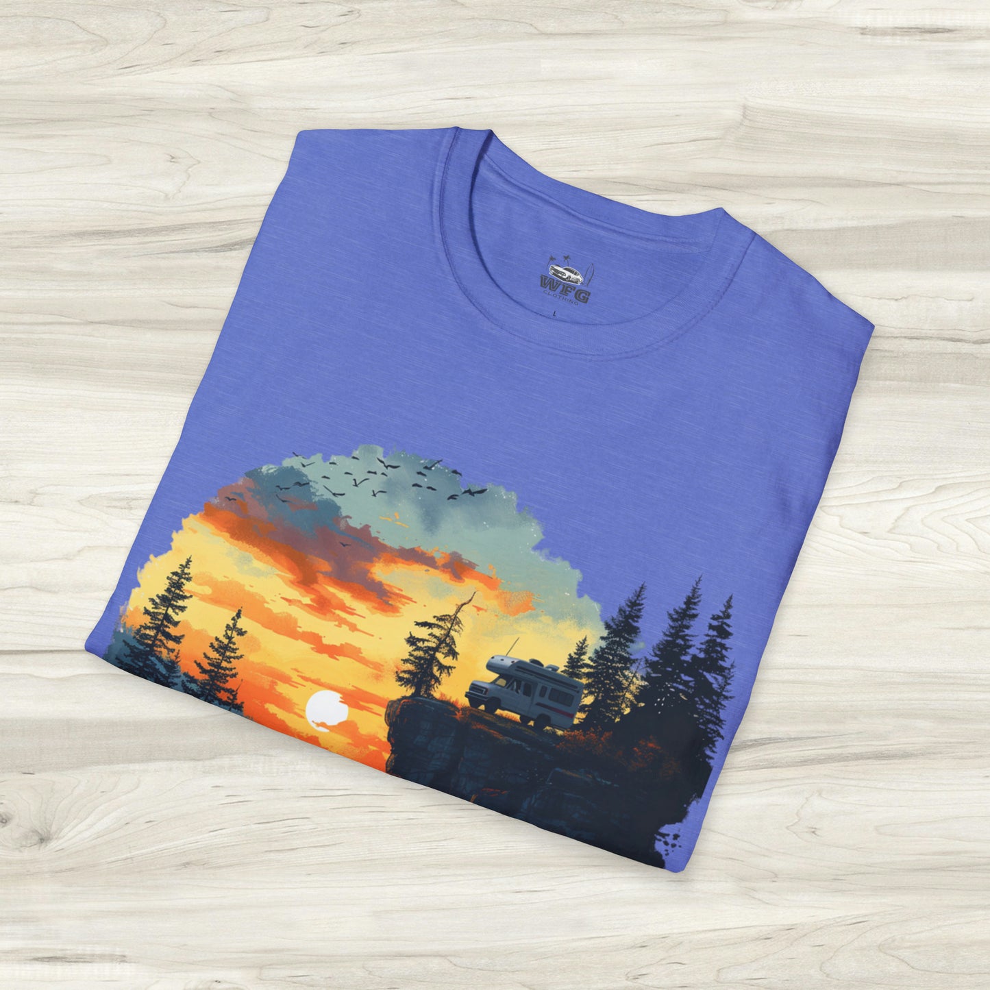 Remote Work Paradise T-Shirt - Wilderness Camper Van Sunset Tee - Digital Nomad Nature Office Shirt