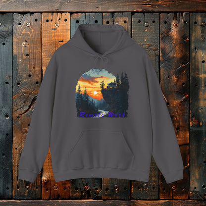 Remote Work Paradise  Hoodie - Wilderness Camper Van Sunset Hooded Sweatshirt