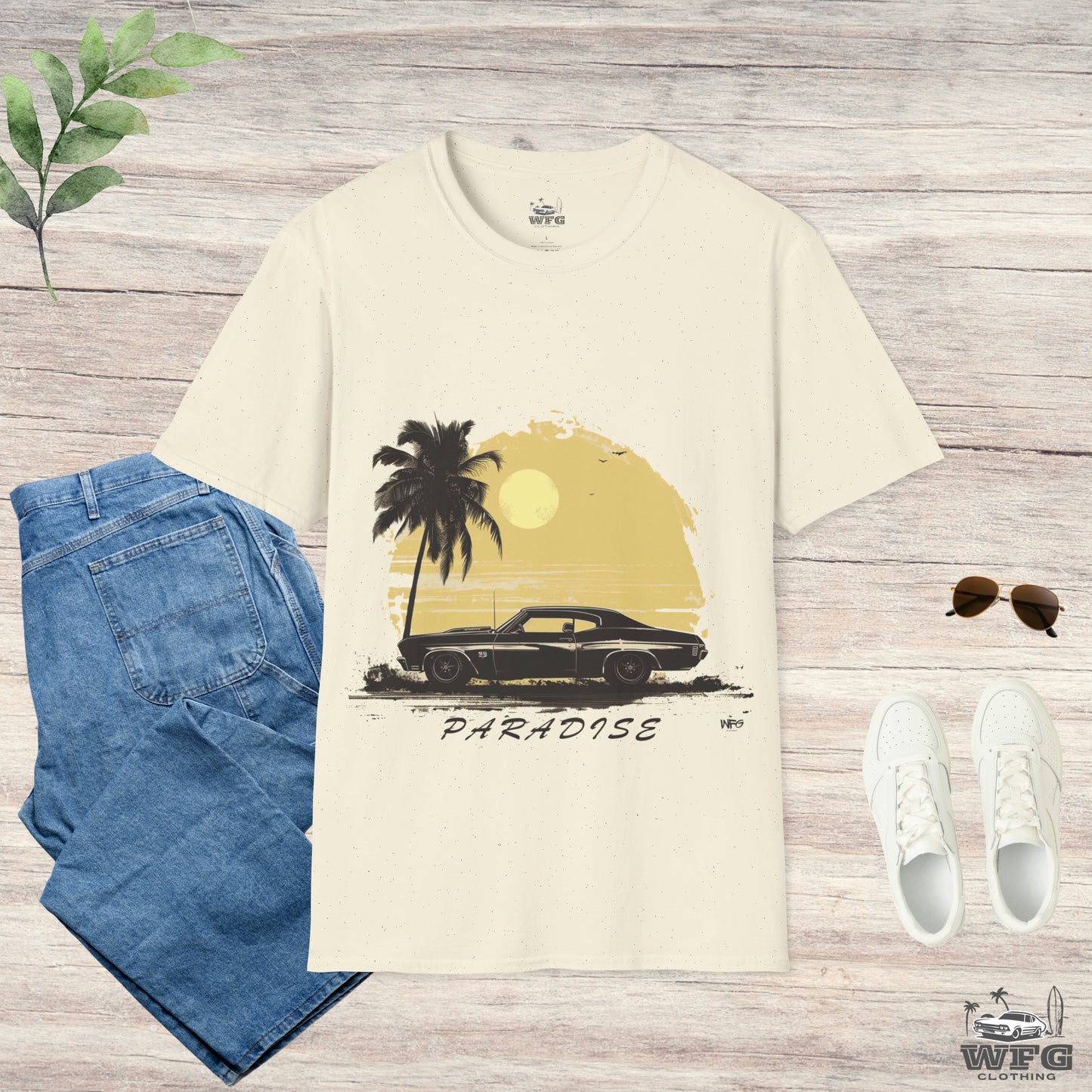 Chevelle SS Paradise Beach Island Travel Tee Classic American Muscle Car T-Shirt - Retro Surfer Summer Spring Shirt