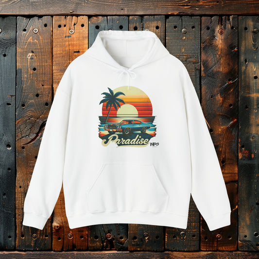 Chevelle Paradise 4 Classic American Muscle Car Hoodie Beach Island Travel Vintage Travel Beach Surfer Hooded Sweatshirt