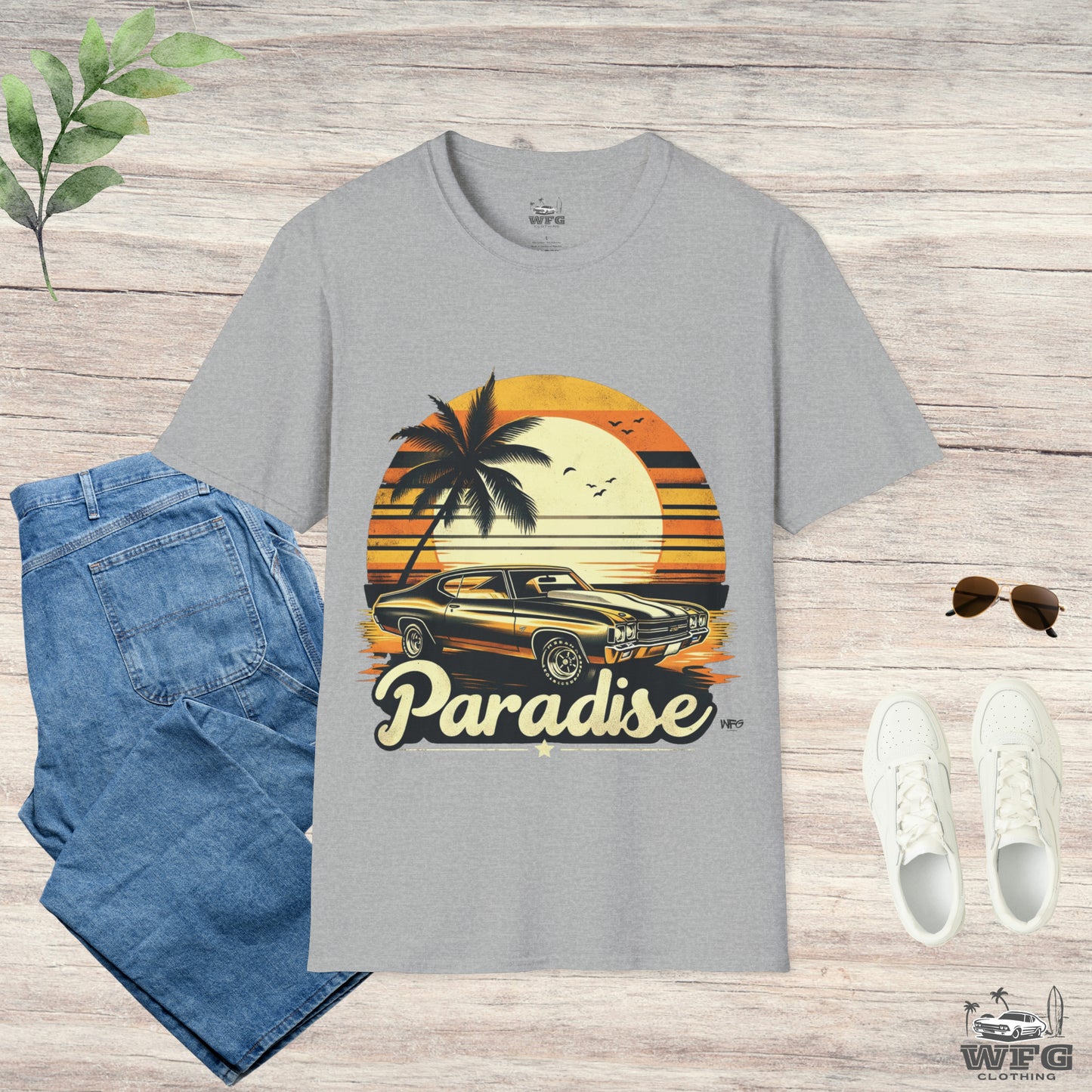 Chevelle Paradise Classic American Muscle Car T-Shirt Beach Island Travel Tee Retro Surfer Summer Spring Shirt