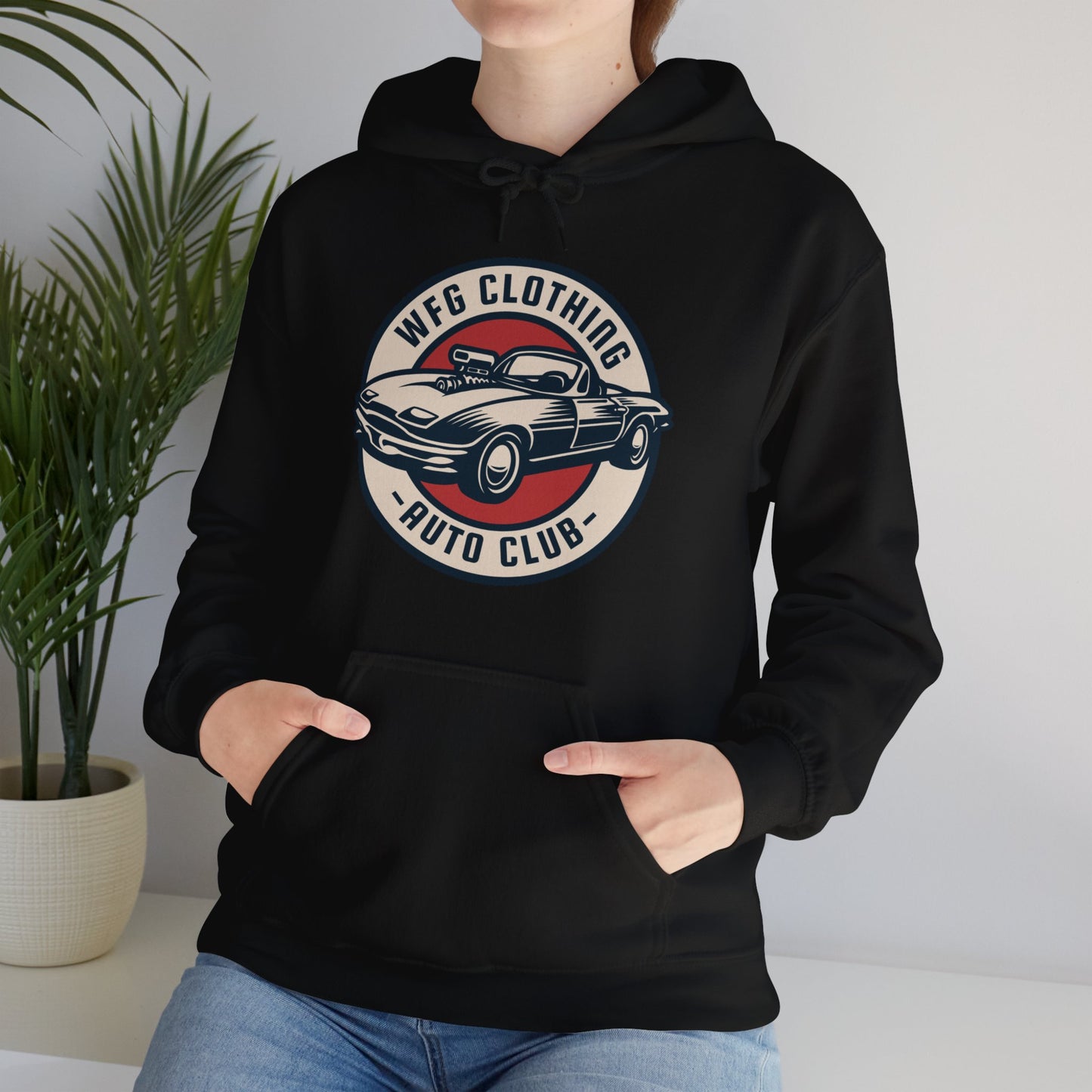 WFG Auto Club Custom Garage Graphic Hooded Sweatshirt Unisex Heavy Blend™ Hoodie  Multiple Colors Available