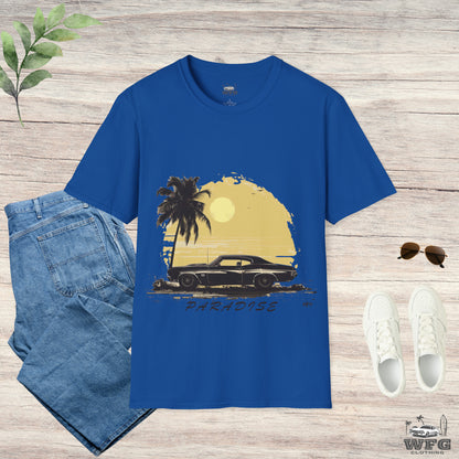 Chevelle SS Paradise Beach Island Travel Tee Classic American Muscle Car T-Shirt - Retro Surfer Summer Spring Shirt